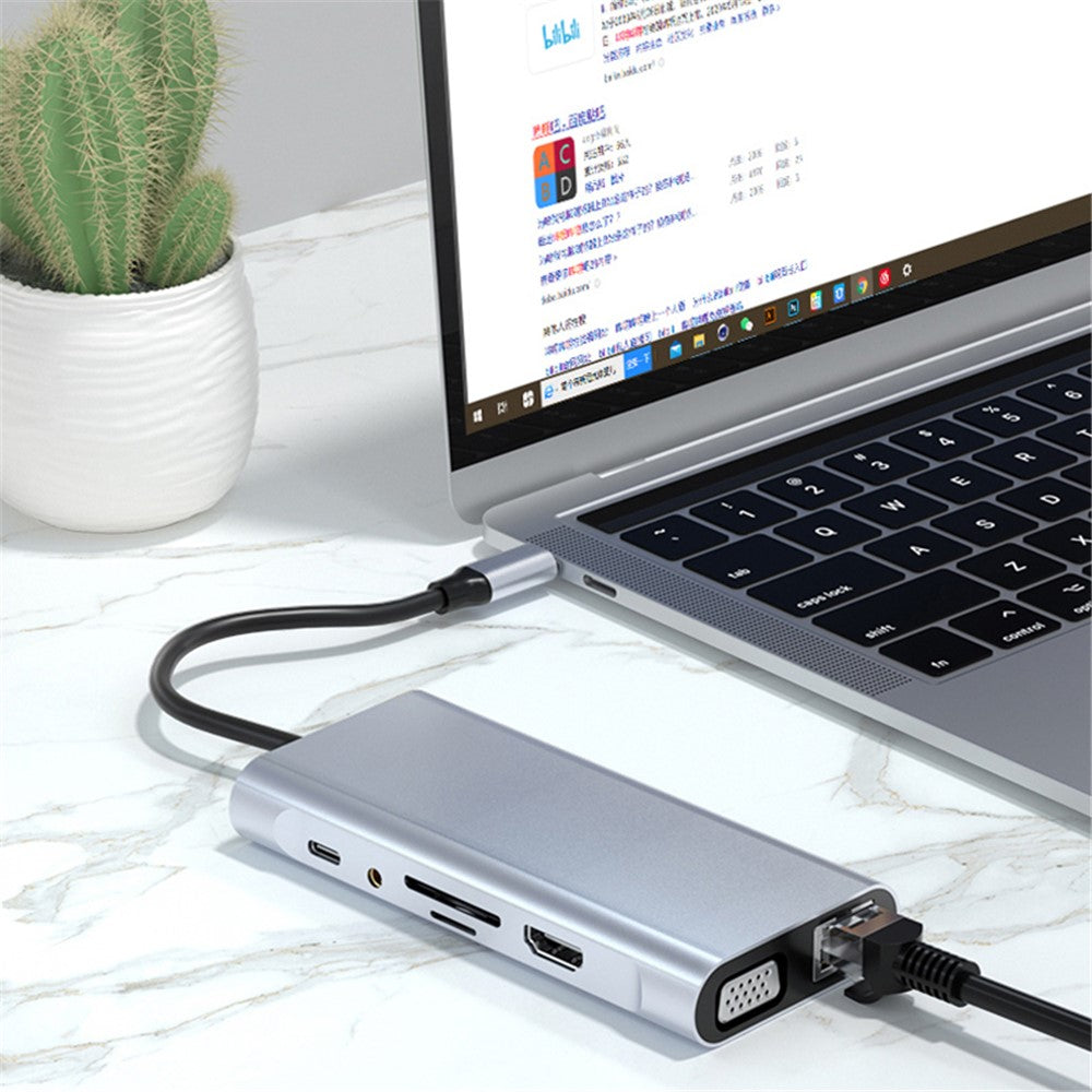 2110 11-in-1 Type-C Docking Station 4K*2K@30Hz Multi-Port Hub USB Data Reading Card Slots Adapter