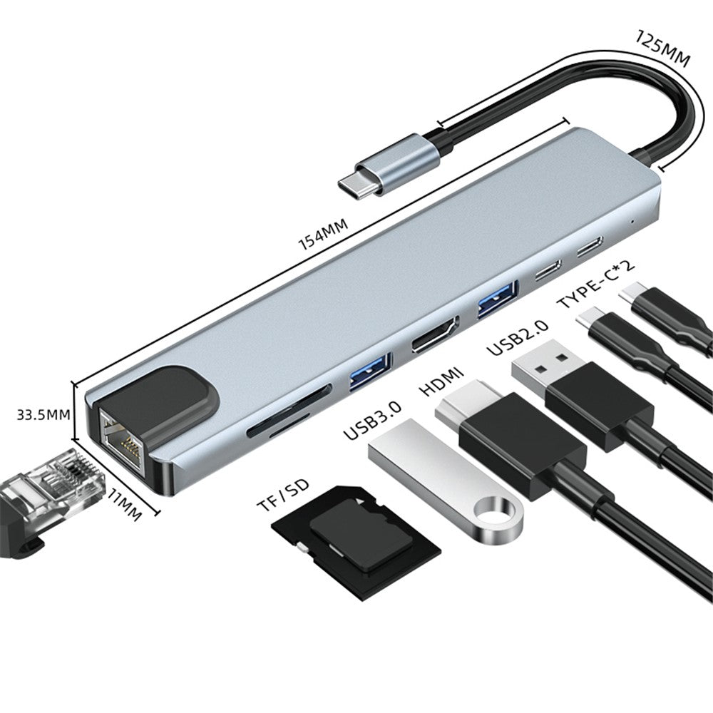 2017L Type-C to Type-Cx2+USB2.0+HD+USB3.0+TF / SD+Network Card 100Mbps USB Hub Laptop Phone Docking Station