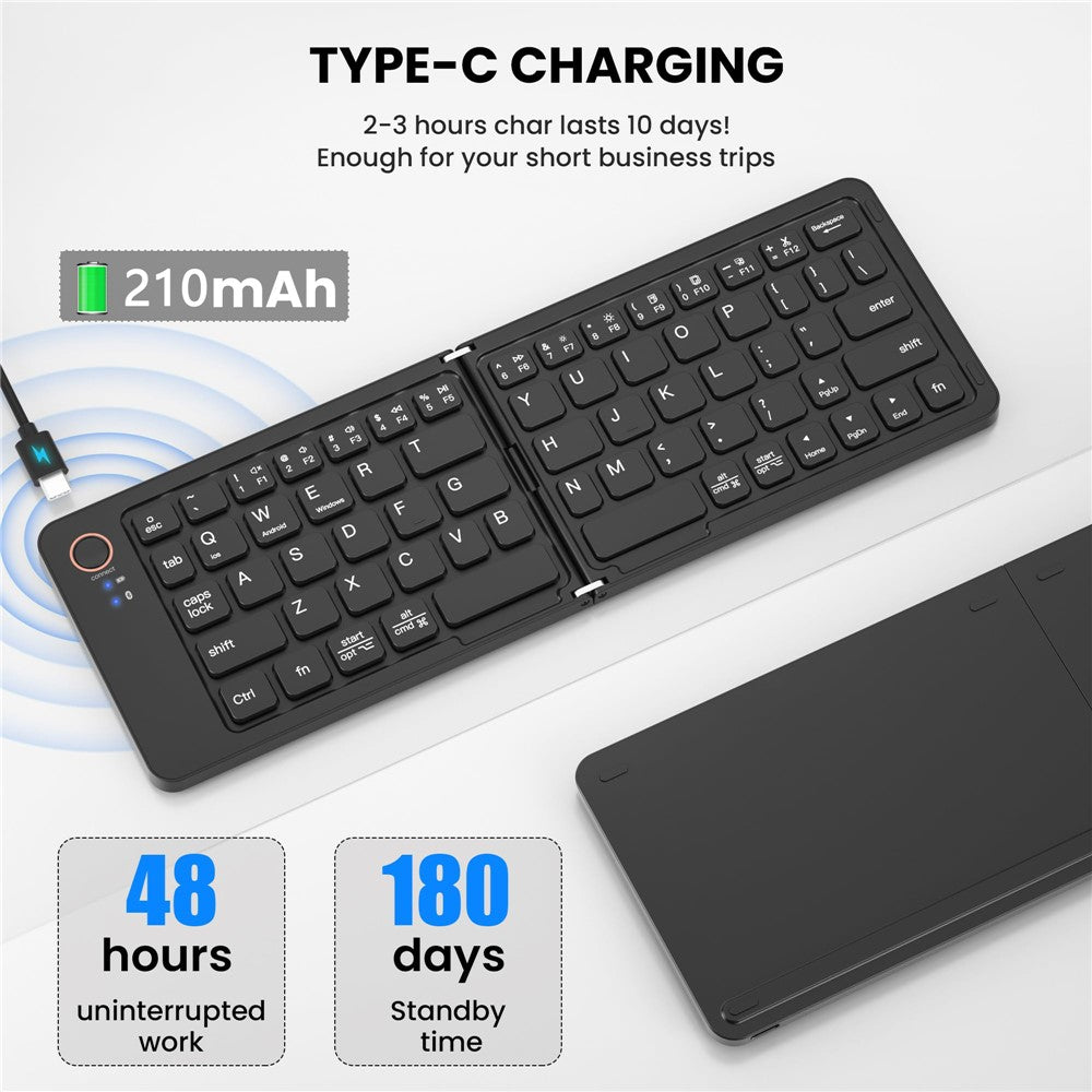 B203 Portable Bi-Fold Bluetooth-compatible Keyboard Universal Laptop Tablet Phone Wireless Keyboard