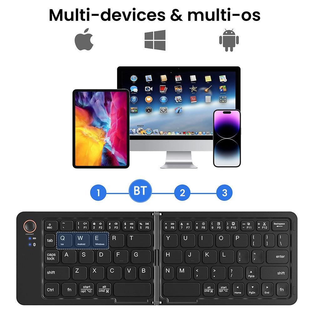B203 Portable Bi-Fold Bluetooth-compatible Keyboard Universal Laptop Tablet Phone Wireless Keyboard
