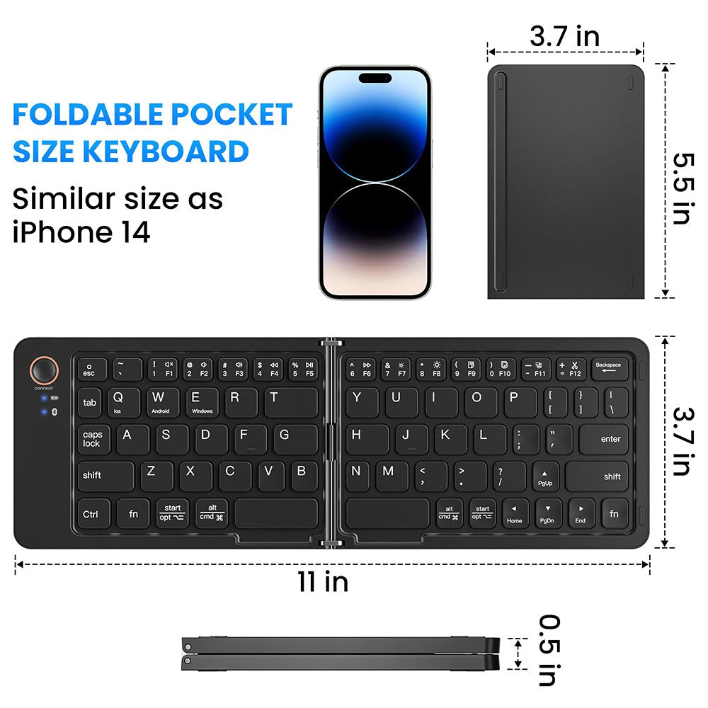 B203 Portable Bi-Fold Bluetooth-compatible Keyboard Universal Laptop Tablet Phone Wireless Keyboard