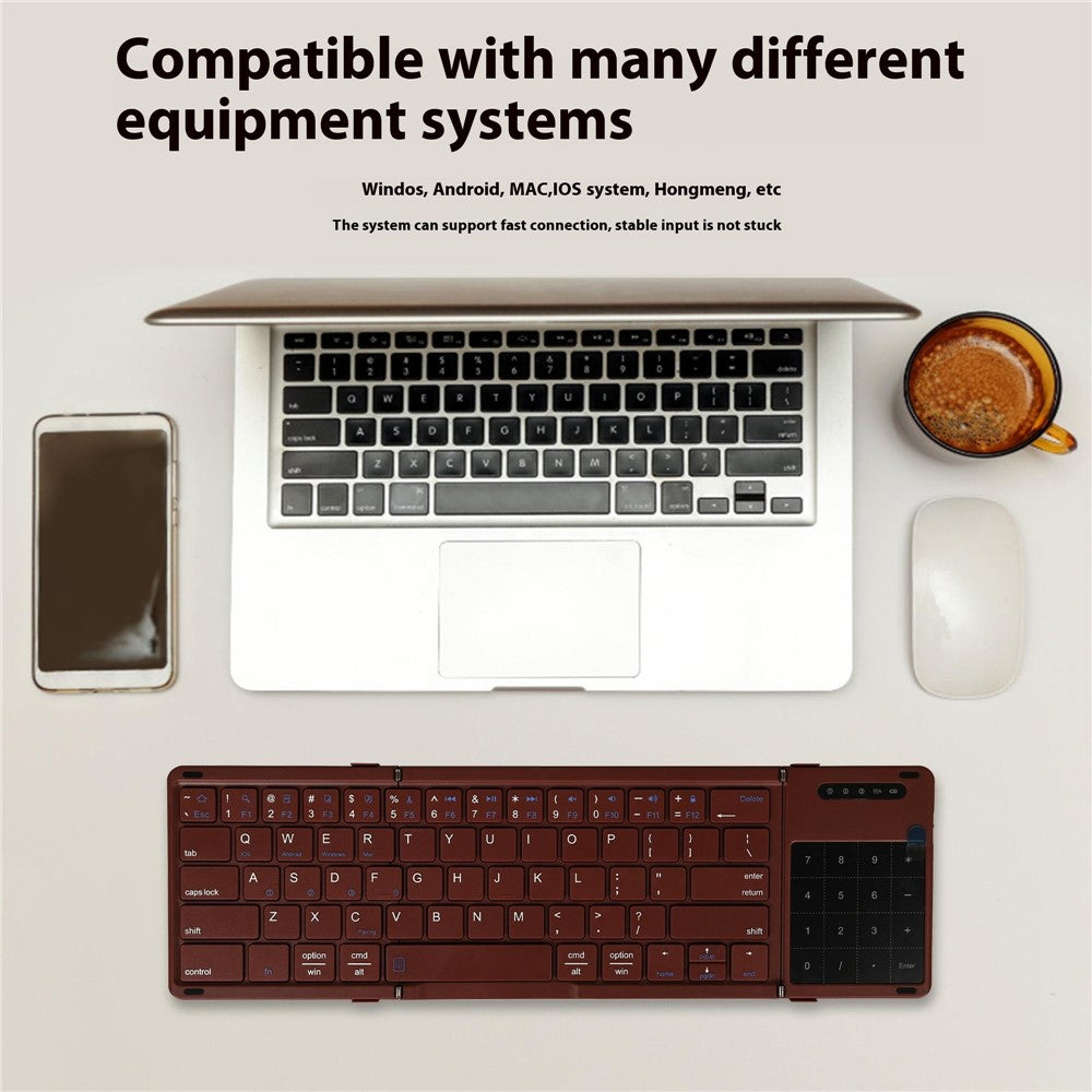 B077T Portable Foldable Wireless Bluetooth-compatible Keyboard with Touchpad Numeric Function