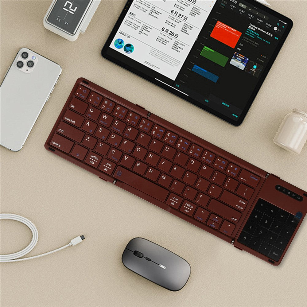 B077T Portable Foldable Wireless Bluetooth-compatible Keyboard with Touchpad Numeric Function