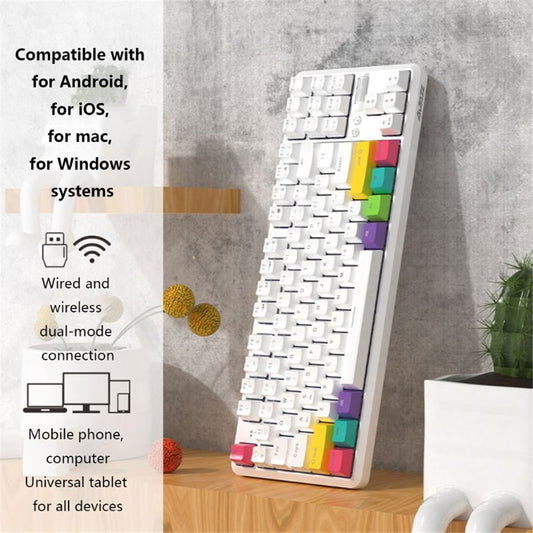 AJAZZ K870T Wired/Wireless Bluetooth-compatible Keyboard 87 Keys Dual Mode Keyboard with RGB Backlight for Phone Laptop