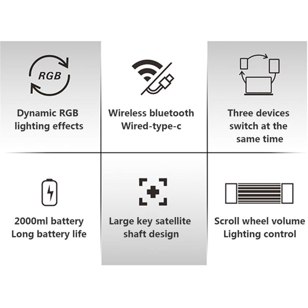 AJAZZ K870T Wired/Wireless Bluetooth-compatible Keyboard 87 Keys Dual Mode Keyboard with RGB Backlight for Phone Laptop