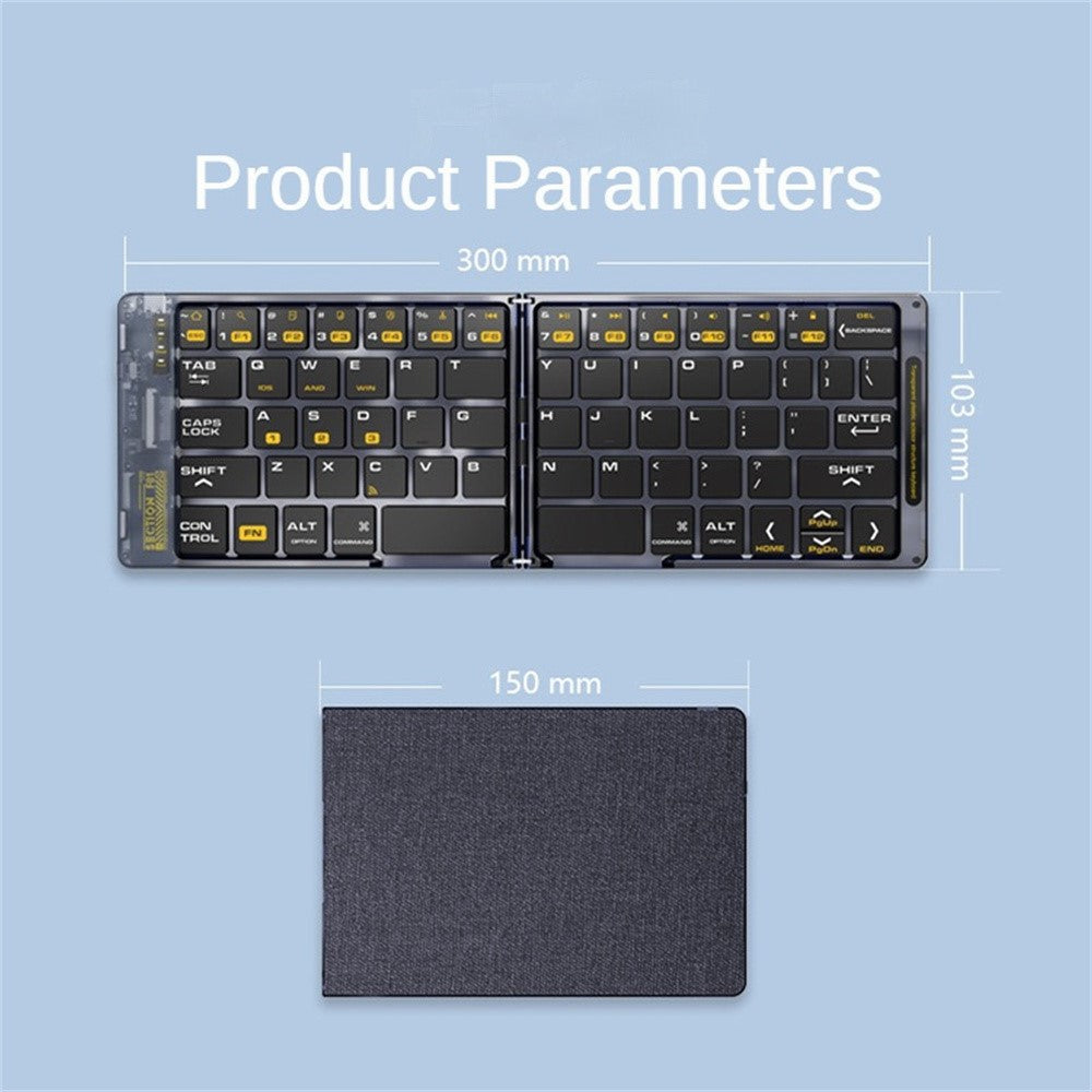 F69 Portable Bluetooth-Compatible Keyboard Transparent Design Two-Fold Keypad for Android / Windows / Ios
