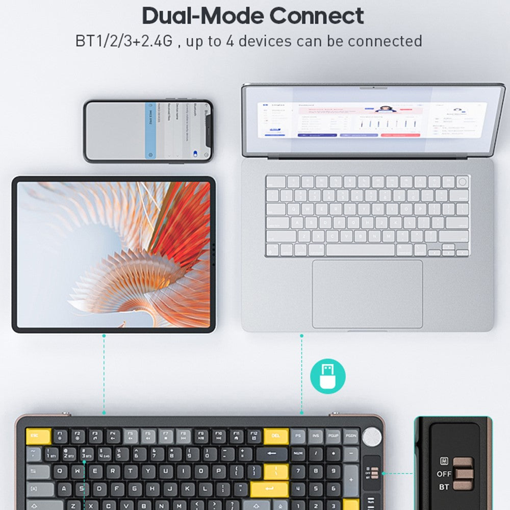 IMICE AN-800 99 Keys 2.4G + Bluetooth-compatible Wireless Keyboard Scissor Switch Rechargeable Keyboard