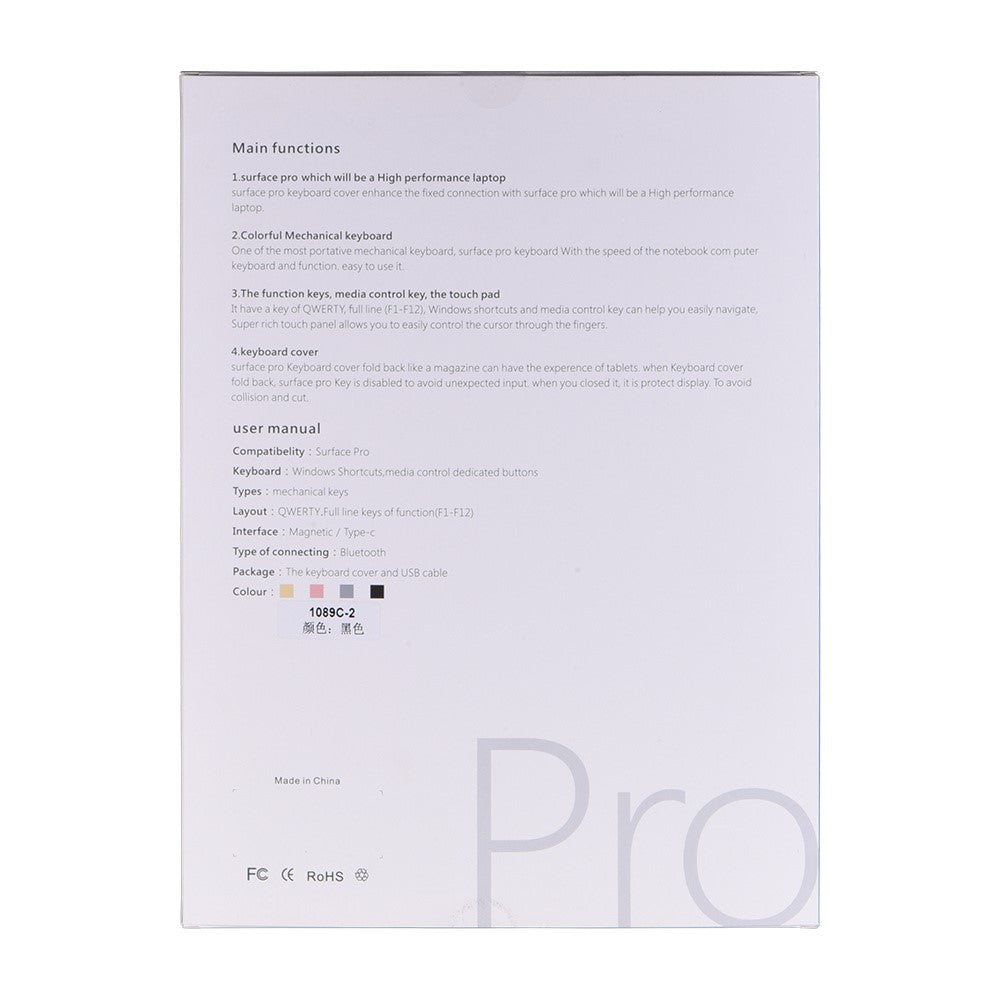 1089D for Microsoft Surface Pro 3 / 4 / 5 / 6 / 7 Colorful Backlight Laptop Magnetic Adsorption Bluetooth-compatible Wireless Keyboard with Touchpad