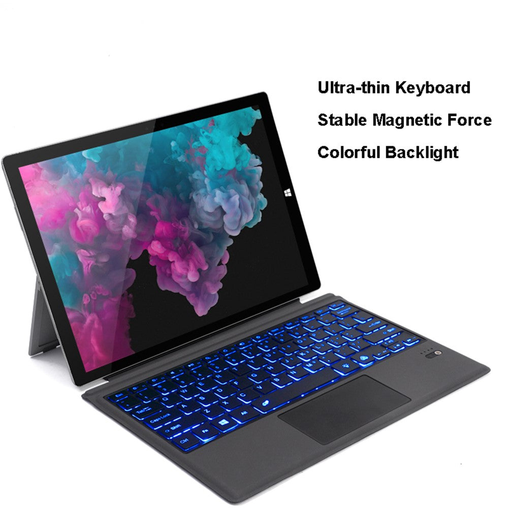 1089D for Microsoft Surface Pro 3 / 4 / 5 / 6 / 7 Colorful Backlight Laptop Magnetic Adsorption Bluetooth-compatible Wireless Keyboard with Touchpad