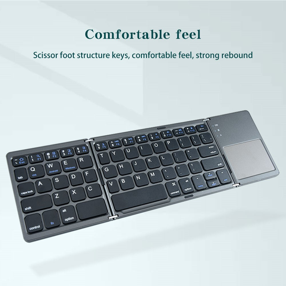 B033 Portable Tri-Fold Bluetooth-Compatible Keyboard Universal Laptop Tablet Phone Wireless Keyboard with Touchpad