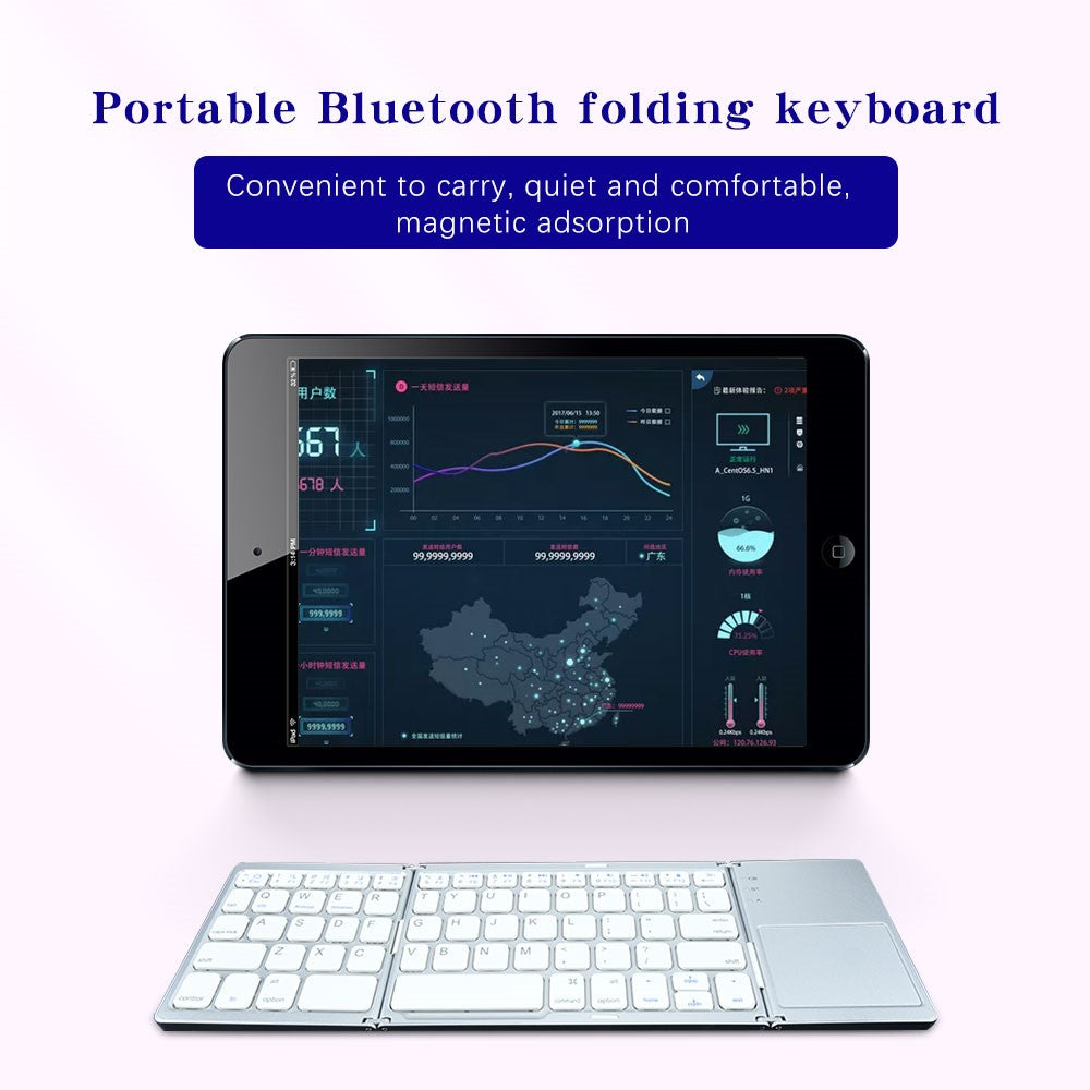 B033 Portable Tri-Fold Bluetooth-Compatible Keyboard Universal Laptop Tablet Phone Wireless Keyboard with Touchpad