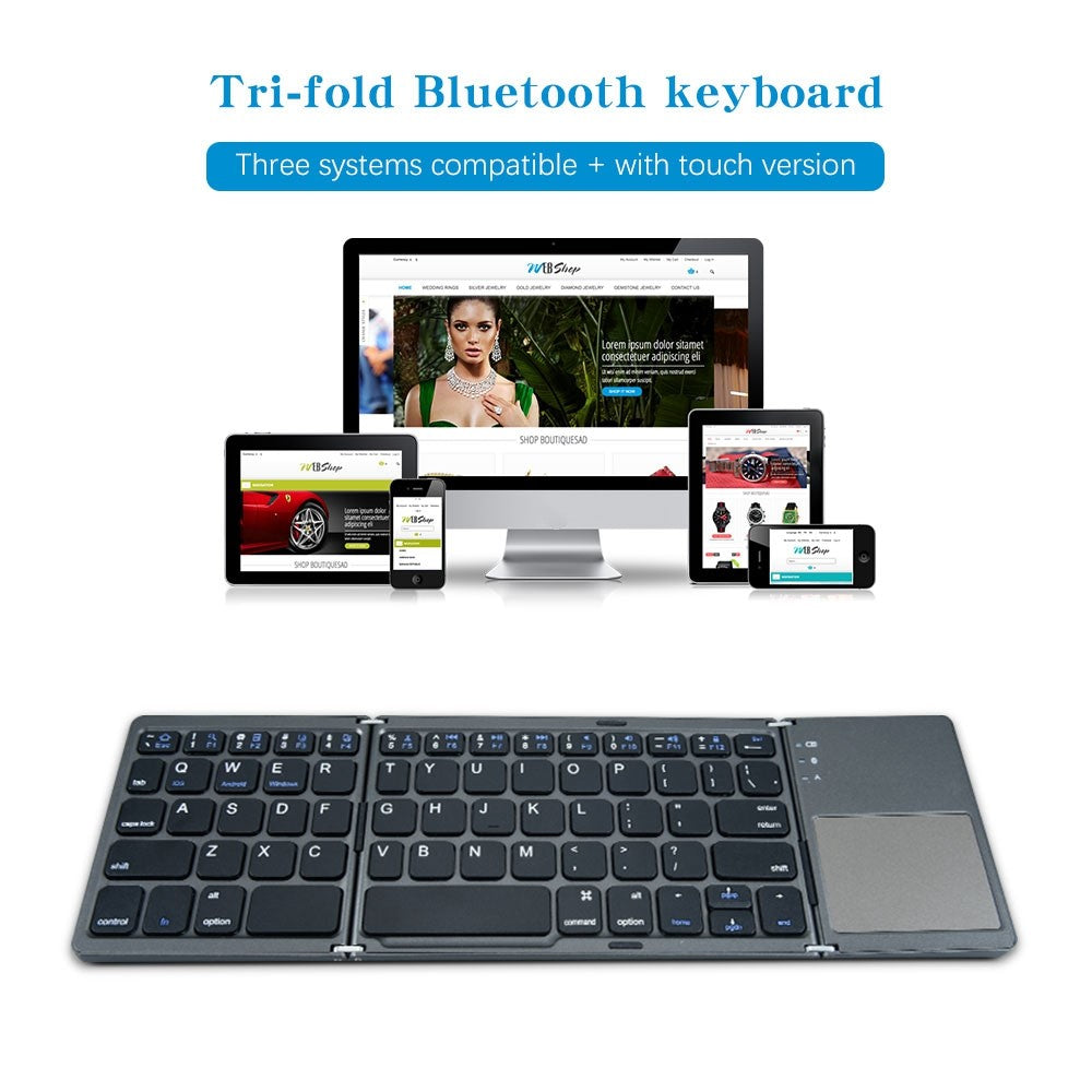 B033 Portable Tri-Fold Bluetooth-Compatible Keyboard Universal Laptop Tablet Phone Wireless Keyboard with Touchpad