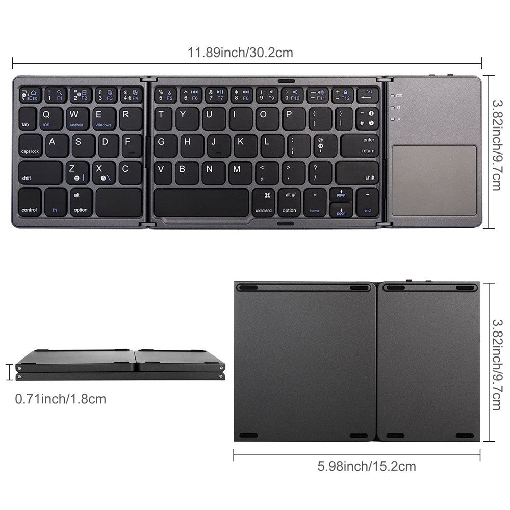 B033 Portable Tri-Fold Bluetooth-Compatible Keyboard Universal Laptop Tablet Phone Wireless Keyboard with Touchpad