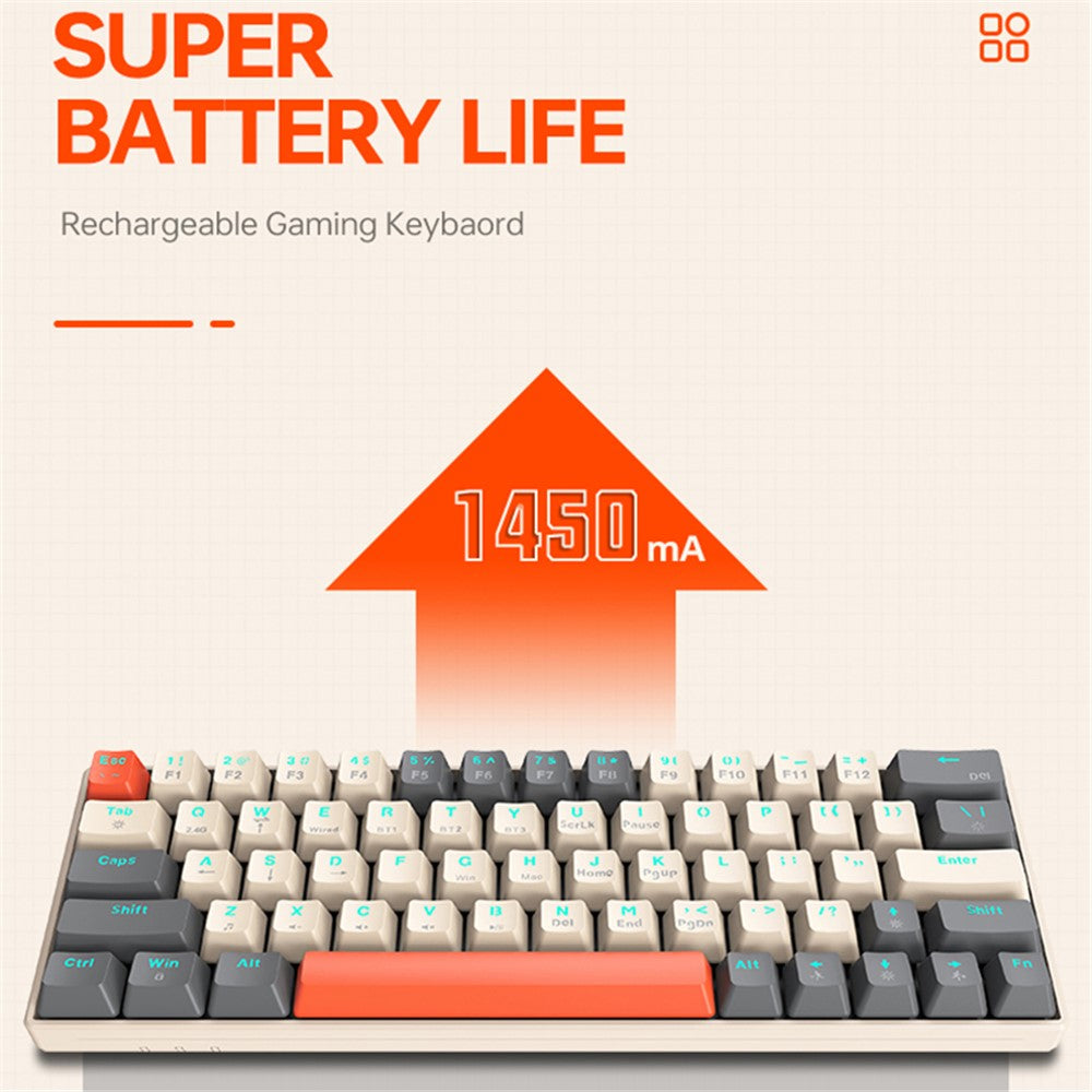 T-WOLF T30 Mechanical Keyboard Wired + Wireless + Bluetooth-compatible 3-Mode RGB Gaming Keyboard 63 Keys