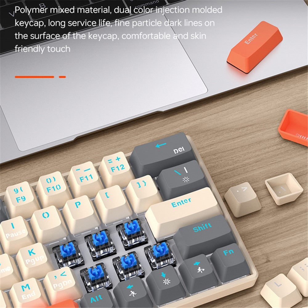T-WOLF T30 Mechanical Keyboard Wired + Wireless + Bluetooth-compatible 3-Mode RGB Gaming Keyboard 63 Keys