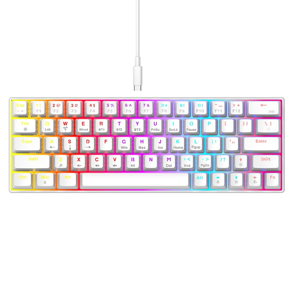 T-WOLF T30 Mechanical Keyboard Wired + Wireless + Bluetooth-compatible 3-Mode RGB Gaming Keyboard 63 Keys