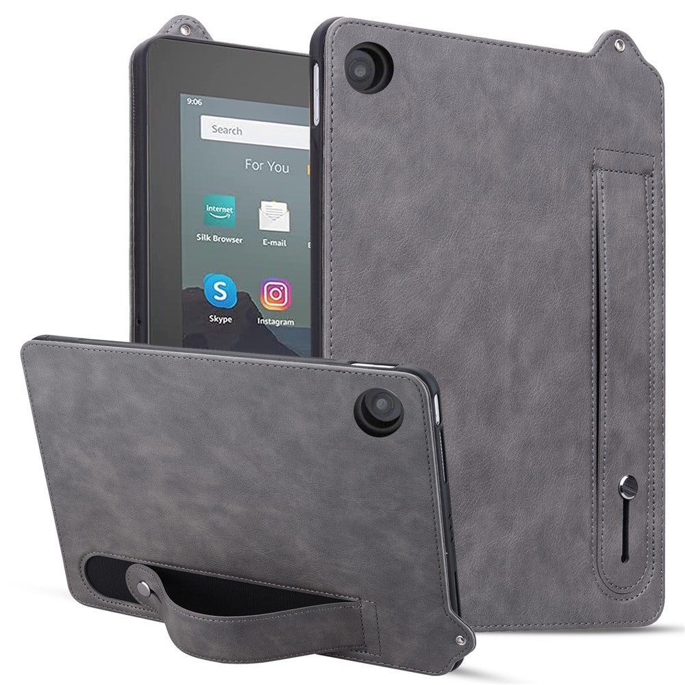Tablet Case For Amazon Fire HD 8 (2018) / (2017) / (2016) / (2015) Hand Strap Kickstand Leather Cover