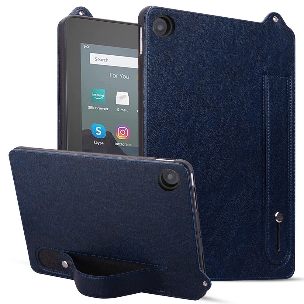 Tablet Case For Amazon Fire HD 8 (2018) / (2017) / (2016) / (2015) Hand Strap Kickstand Leather Cover