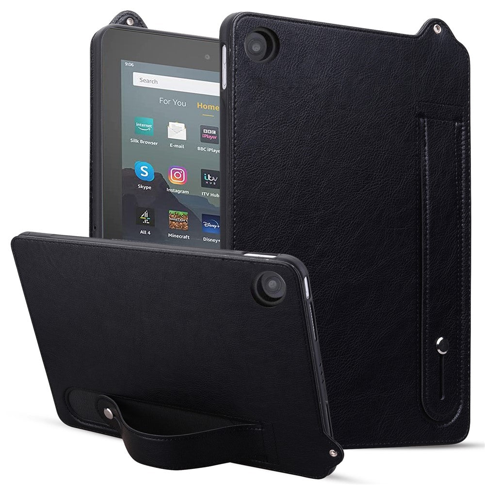 Tablet Case For Amazon Fire HD 8 (2018) / (2017) / (2016) / (2015) Hand Strap Kickstand Leather Cover