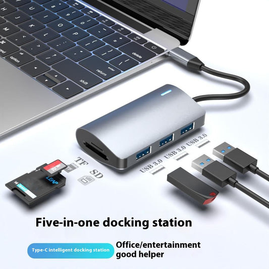 2395-05 5-in-1 USB-C Hub Aluminum Alloy Docking Station with 3 USB 3.0 + SD / TF Card Reader