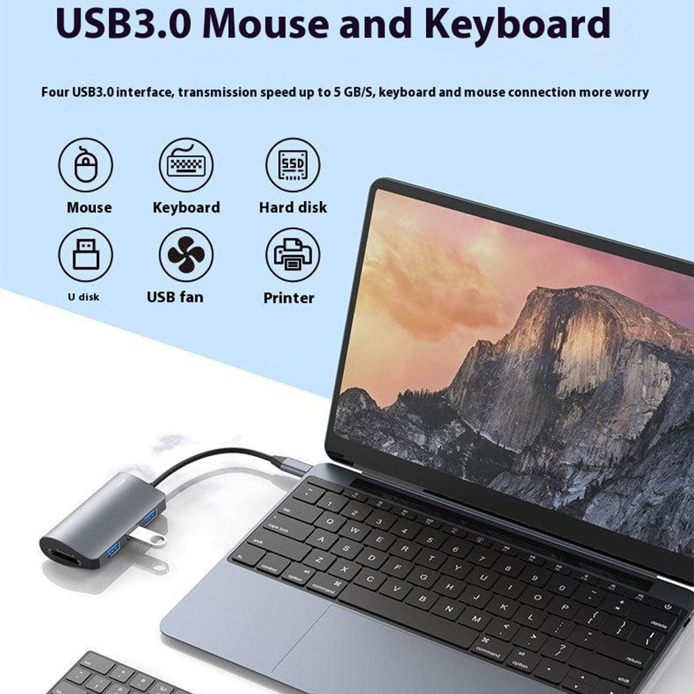 2395-05 5-in-1 USB-C Hub Aluminum Alloy Docking Station with 3 USB 3.0 + SD / TF Card Reader