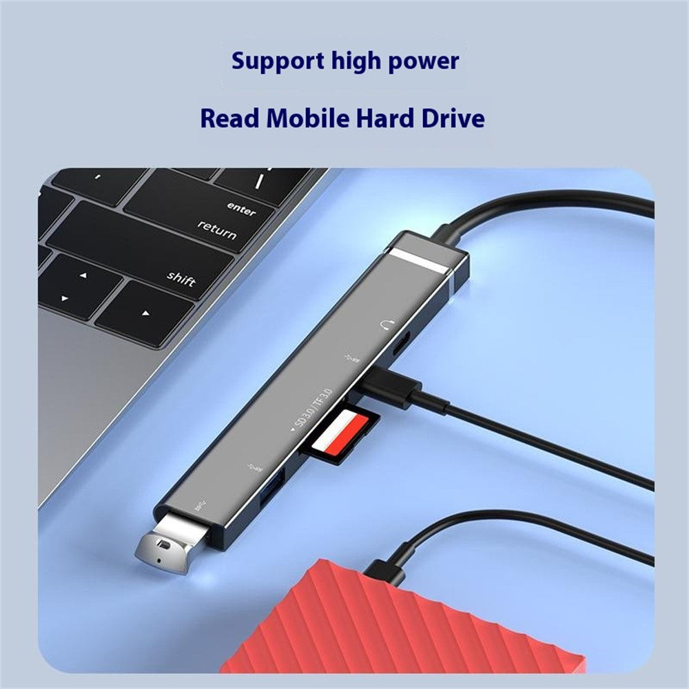 USB + Type-C 6-in-1 Hub Smartphones Tablets Computers Multi-Port Adapter OTG Card Reader