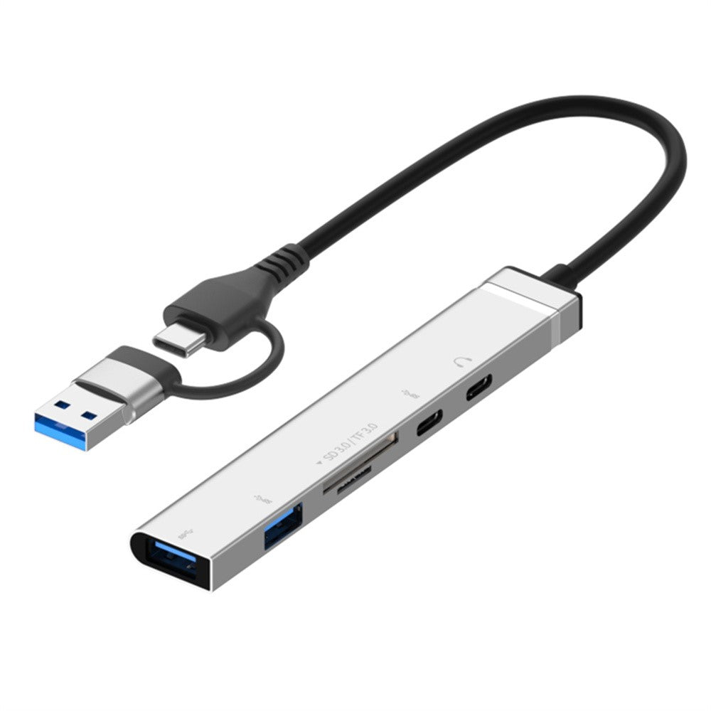 USB + Type-C 6-in-1 Hub Smartphones Tablets Computers Multi-Port Adapter OTG Card Reader