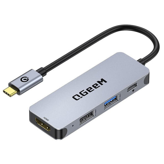 QGEEM UH04-1 4 In 1 Type C Hub USB 3.0 Docking Station with 4K HD PD 100W Charging Port
