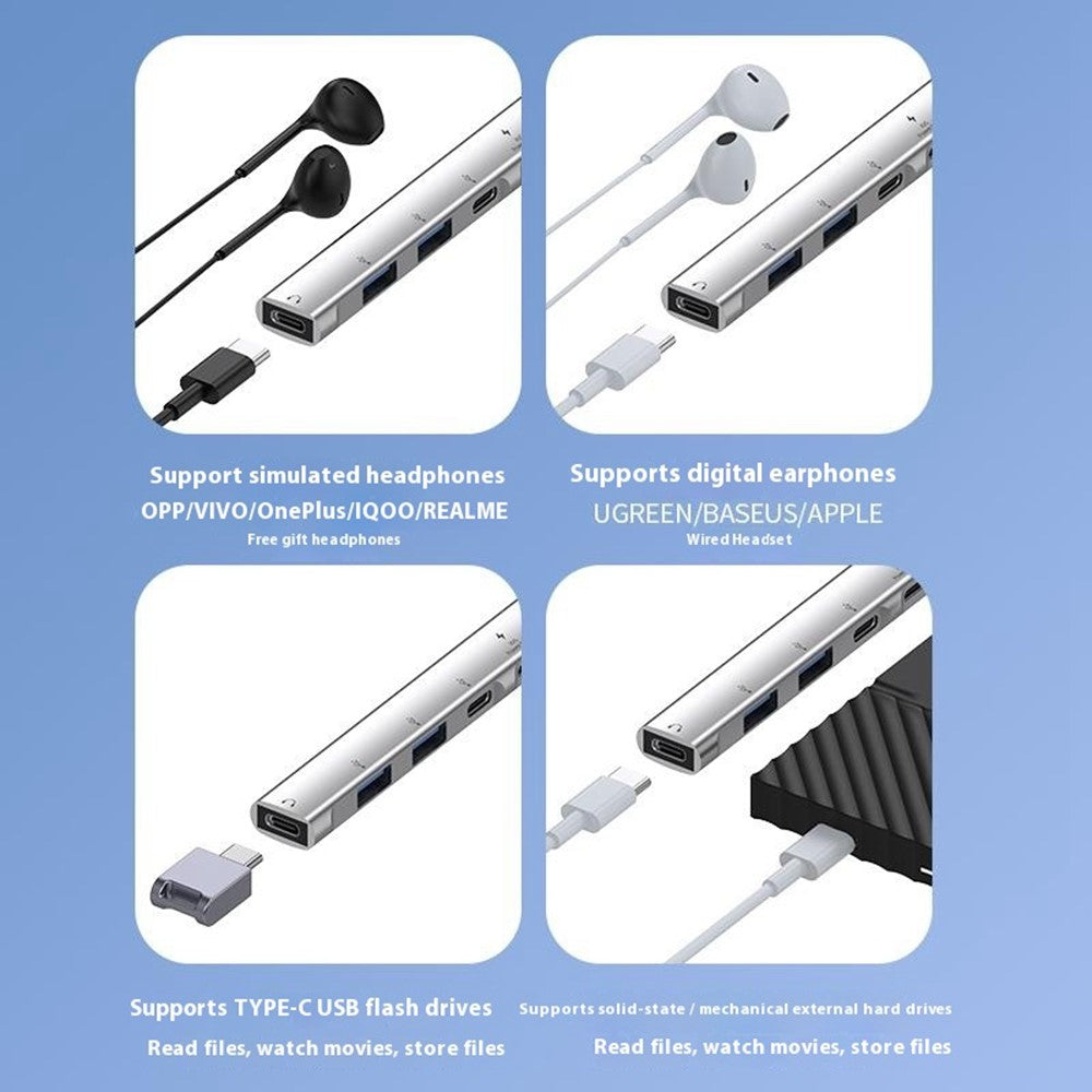 8-Pin / USB / Type C 3 in 1 to 5 Ports USB Hub Smartphones Tablets 15W Charging Data Transfer Adapter