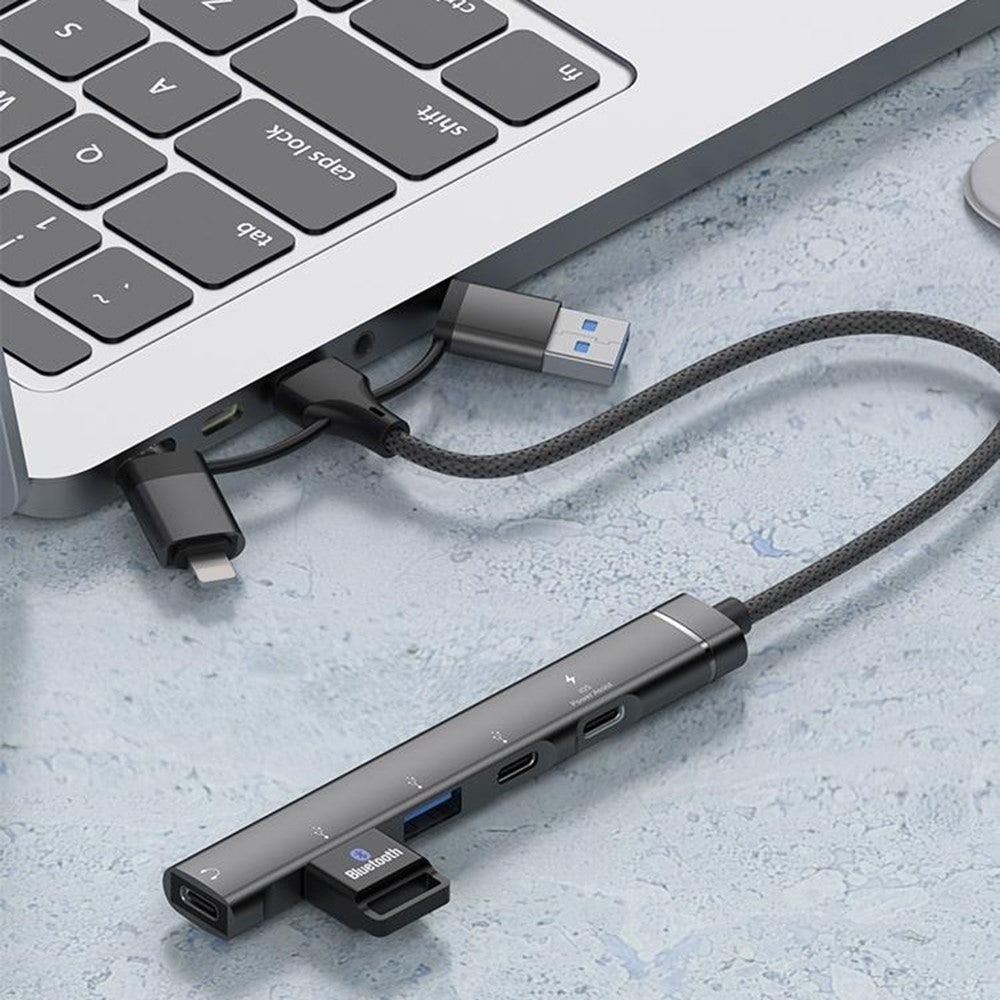 8-Pin / USB / Type C 3 in 1 to 5 Ports USB Hub Smartphones Tablets 15W Charging Data Transfer Adapter