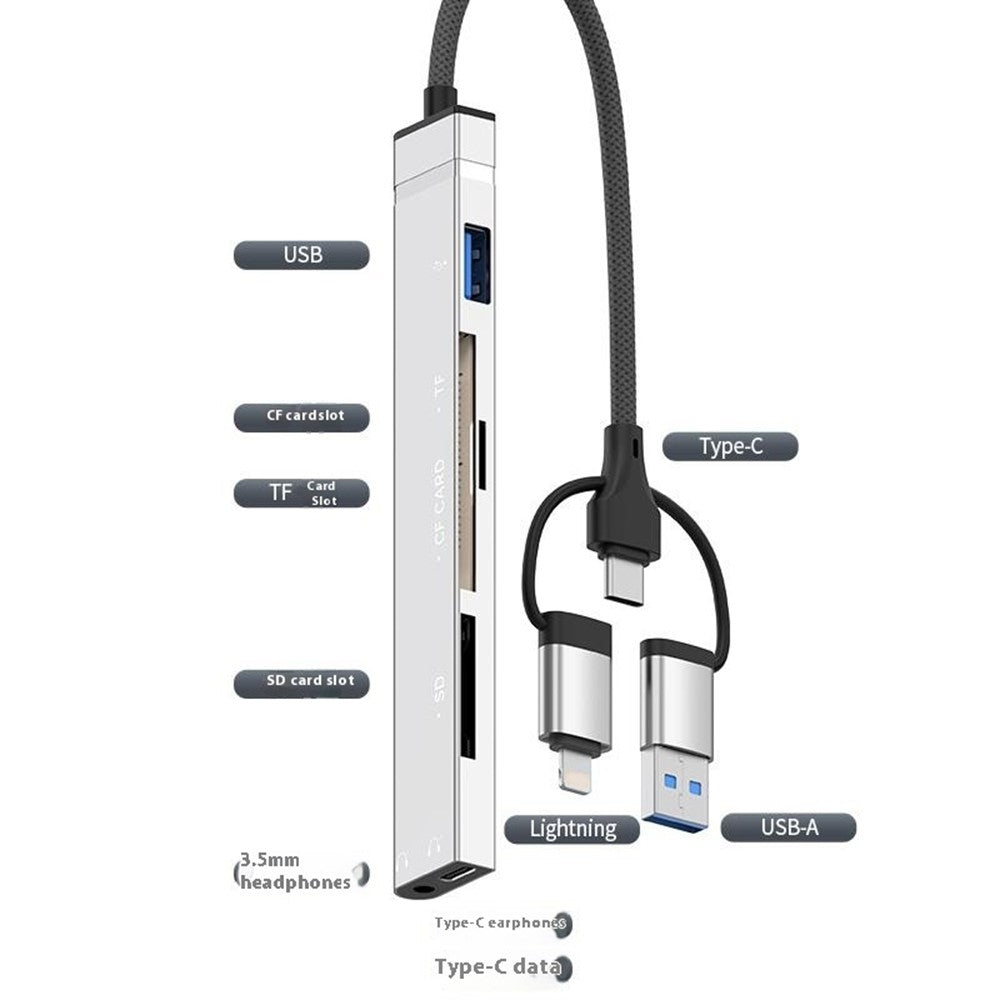 8Pin USB Type-C 3 in 1 Adapter Hub SD TF CF Card Reader USB Data Type-C 3.5mm Headphone Connector