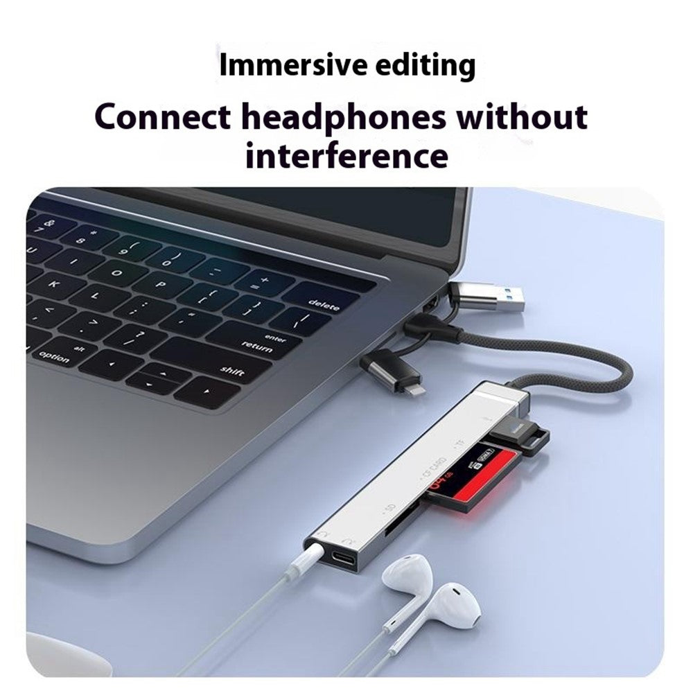 8Pin USB Type-C 3 in 1 Adapter Hub SD TF CF Card Reader USB Data Type-C 3.5mm Headphone Connector
