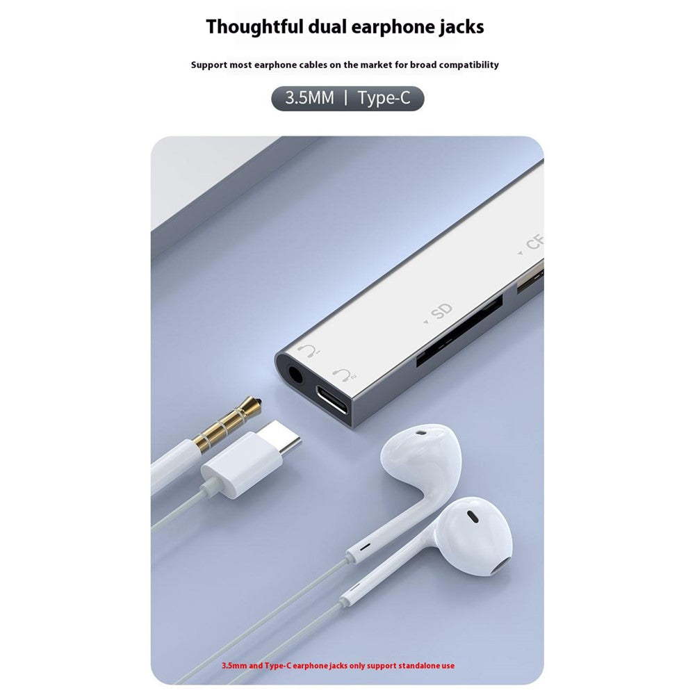 8Pin USB Type-C 3 in 1 Adapter Hub SD TF CF Card Reader USB Data Type-C 3.5mm Headphone Connector