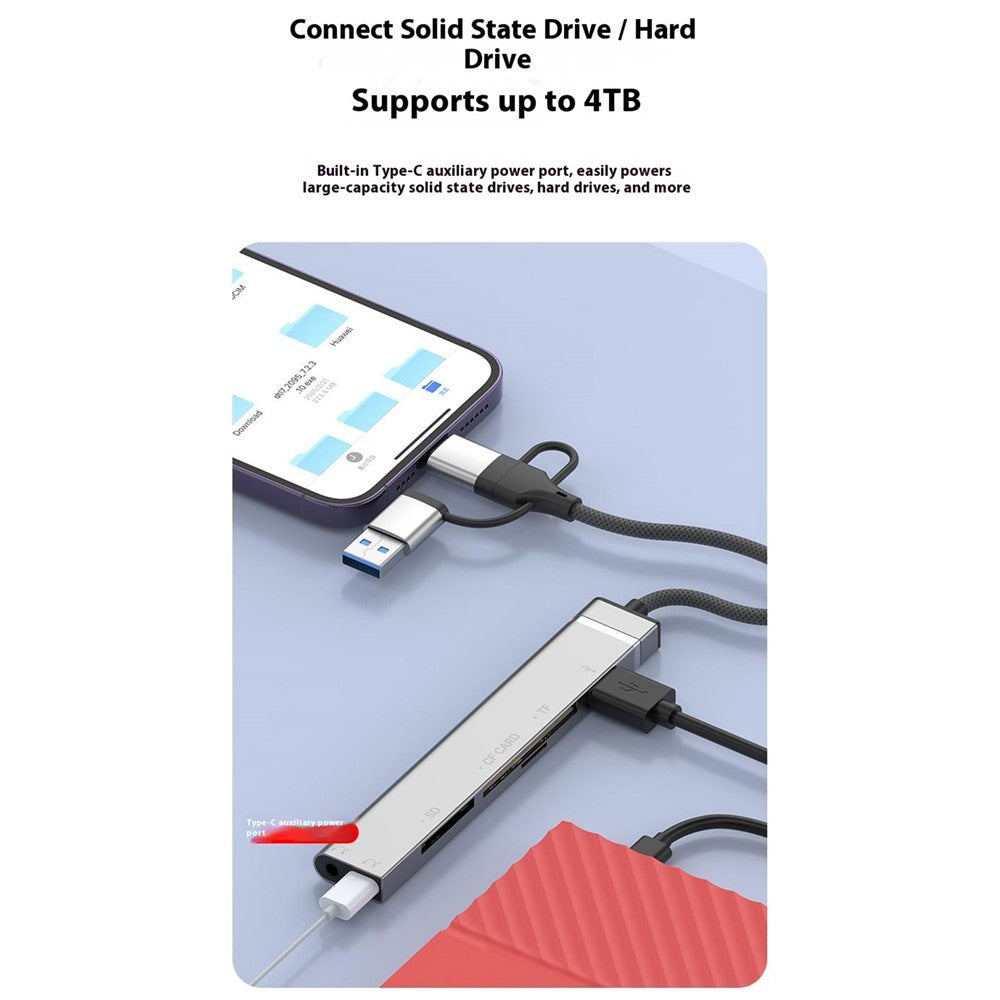 8Pin USB Type-C 3 in 1 Adapter Hub SD TF CF Card Reader USB Data Type-C 3.5mm Headphone Connector