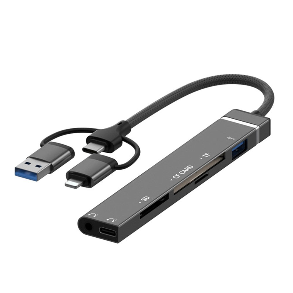 8Pin USB Type-C 3 in 1 Adapter Hub SD TF CF Card Reader USB Data Type-C 3.5mm Headphone Connector
