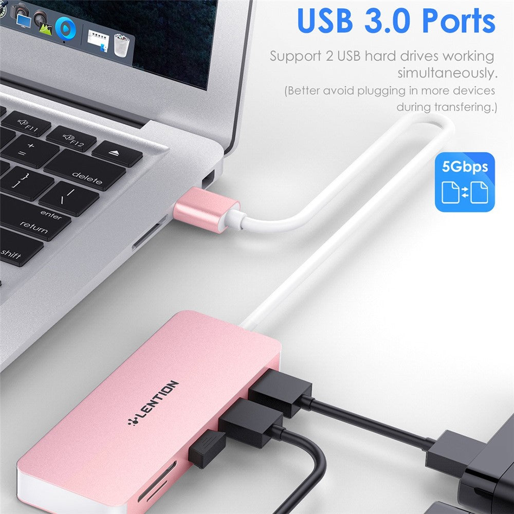 LENTION H15 USB-A Hub 3xUSB-A 3.0 Ports+2 Memory Card Reader Slots Aluminum Alloy Converter