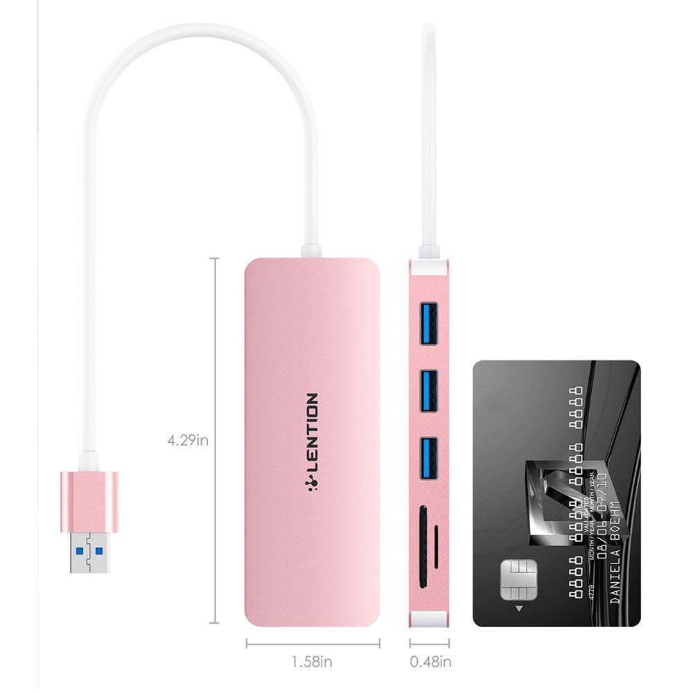 LENTION H15 USB-A Hub 3xUSB-A 3.0 Ports+2 Memory Card Reader Slots Aluminum Alloy Converter