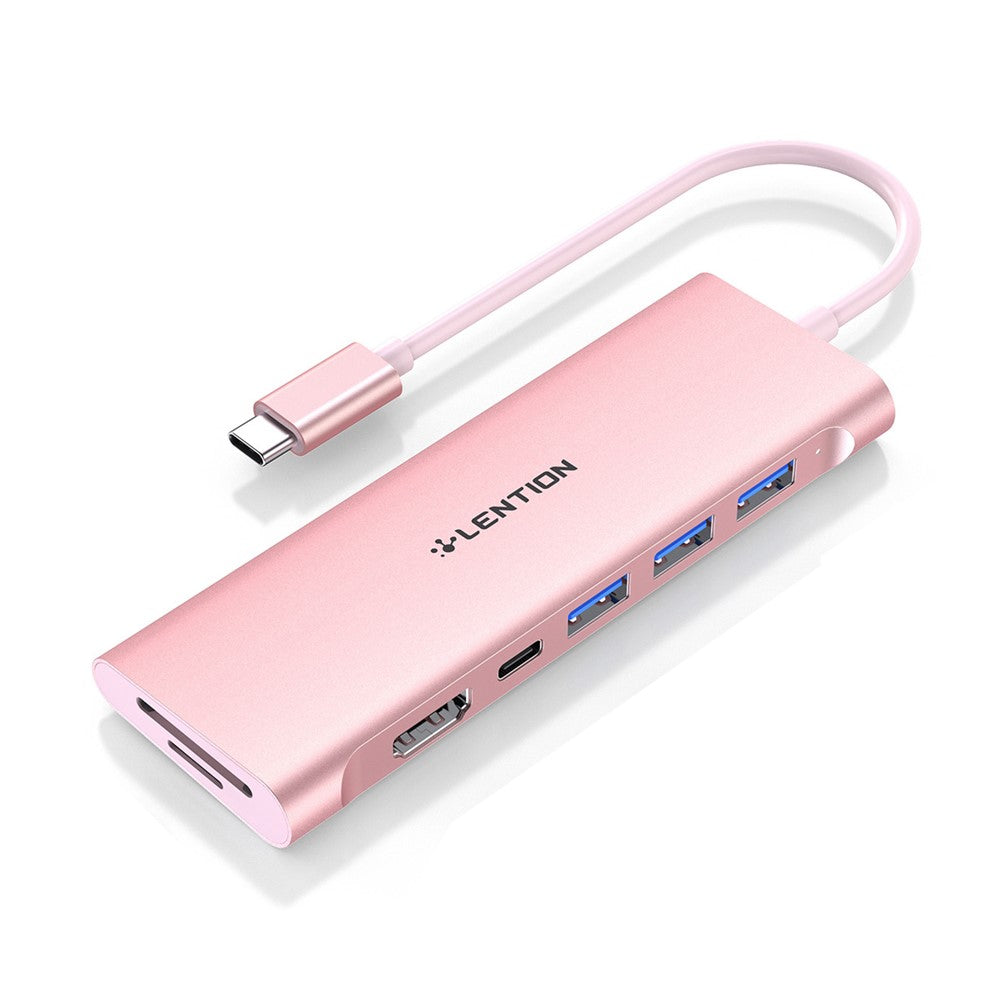 LENTION C36bHCR Type-C Hub Converter to USB 3.0 Ports HD Video Output Port Card Reader Slots PD3.0 100W Charging