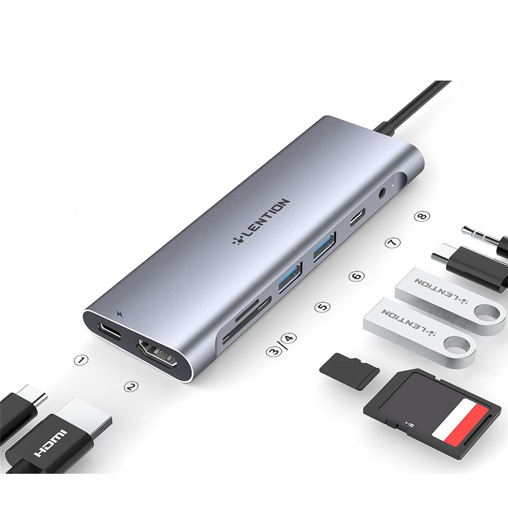 LENTION C37 HACR-1M USB-C Hub Adapter Multi-port Docking Station Type-C Converter Compatible with macOS, Windows, Vista, Linux Systems