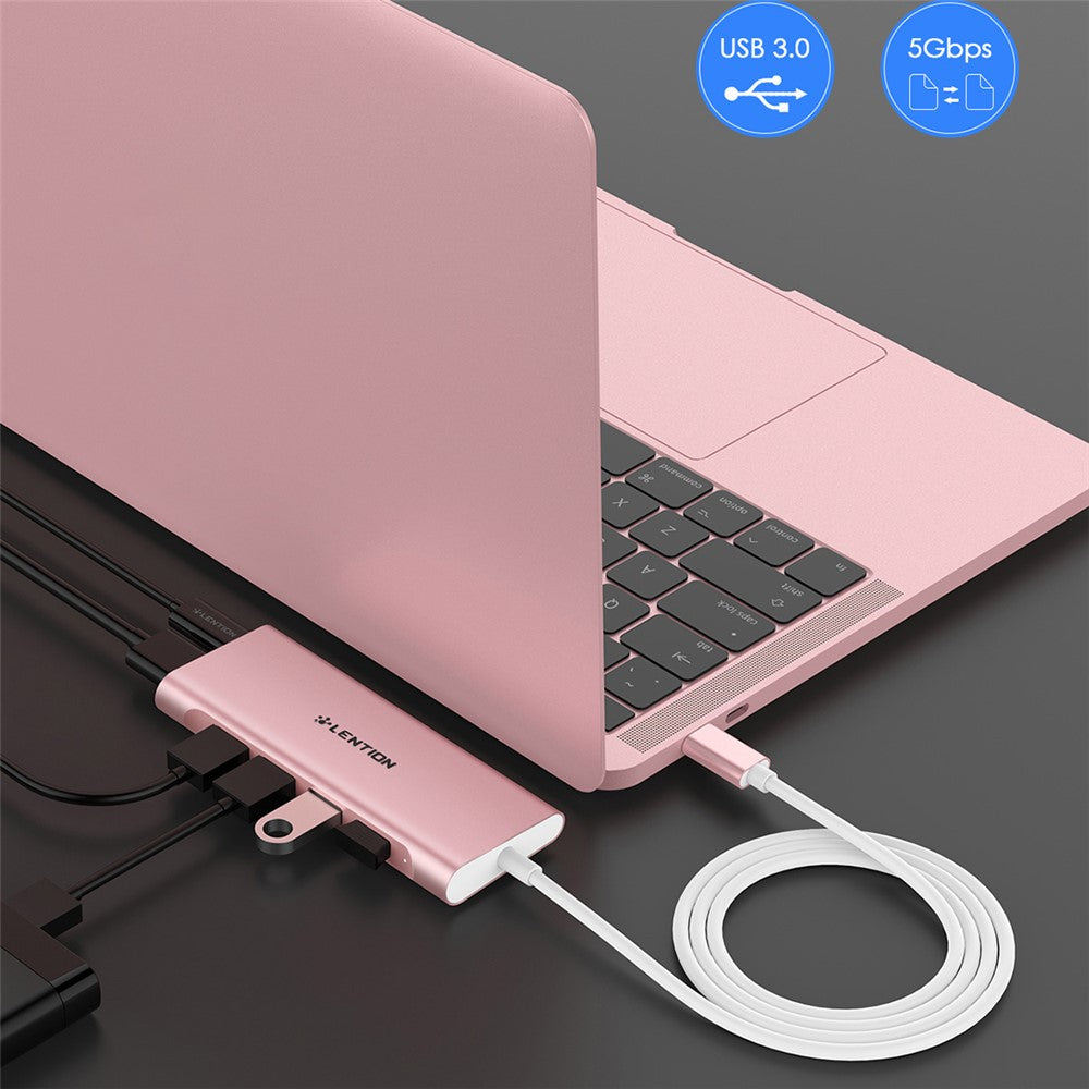 LENTION C35H-1M USB-C Hub Converter Multi-port Docking Station Type-C to 4 USB-A3.0+HD+PD Adapter Compatible with macOS, Windows, Vista, Linux Systems