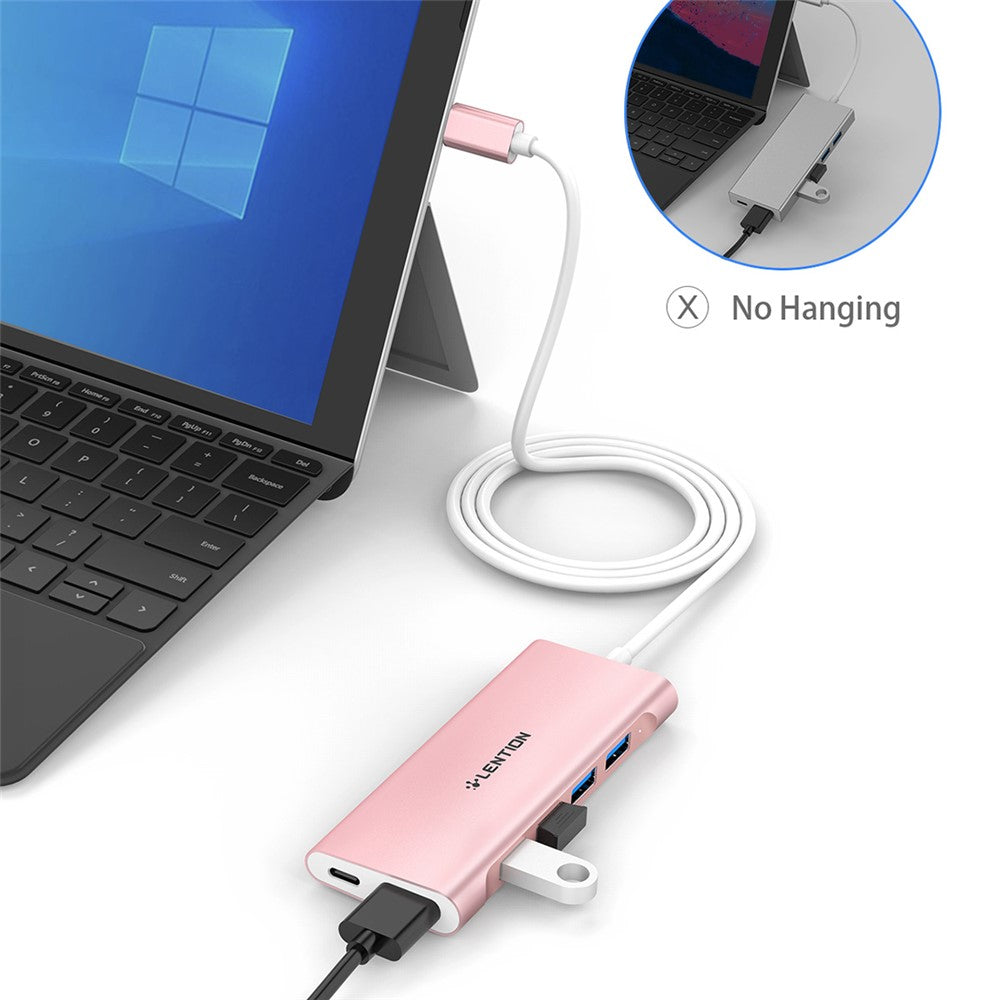 LENTION C35H-1M USB-C Hub Converter Multi-port Docking Station Type-C to 4 USB-A3.0+HD+PD Adapter Compatible with macOS, Windows, Vista, Linux Systems
