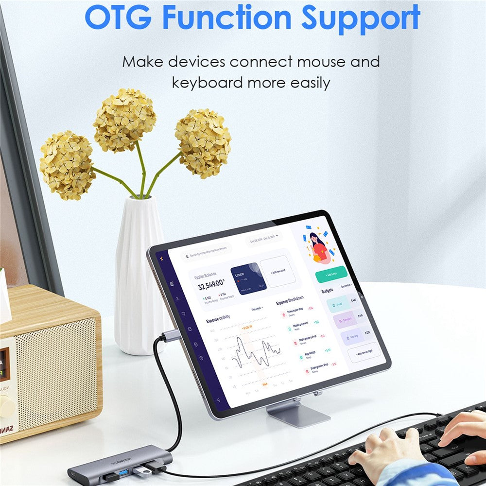 LENTION C31 USB-C to 4 USB-A 3.0 + 1 PD Port Adapter Laptop Aluminum Alloy USB Hub