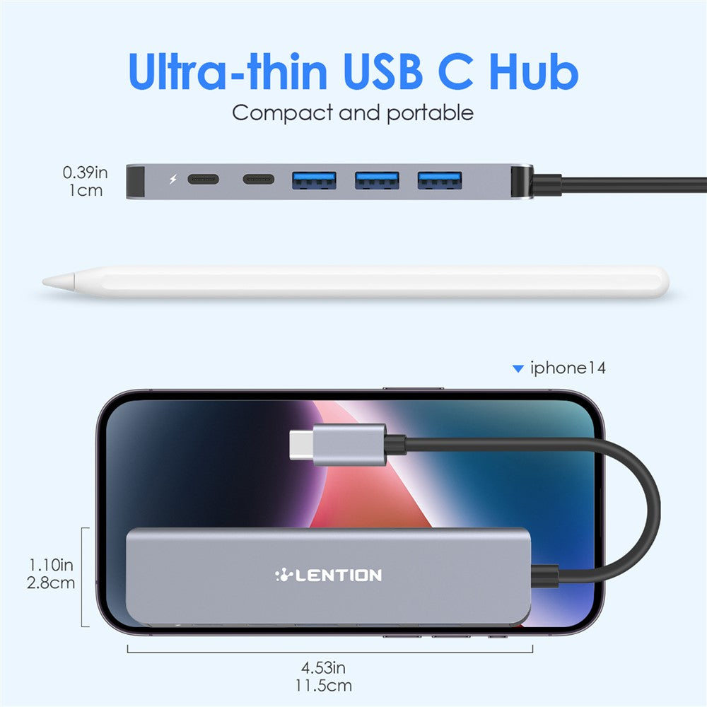LENTION CE35sH Cloud Ala Series 6-in-1 USB-C Hub Adapter USB-C to 3 USB3.0 + HD 4K / 30Hz + PD3.0 + USB-C Docking Station