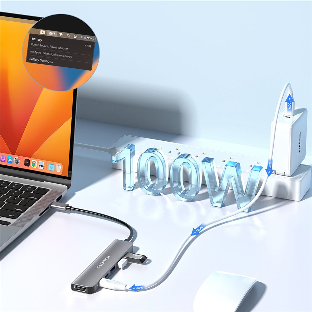 LENTION CE35sH Cloud Ala Series 6-in-1 USB-C Hub Adapter USB-C to 3 USB3.0 + HD 4K / 30Hz + PD3.0 + USB-C Docking Station