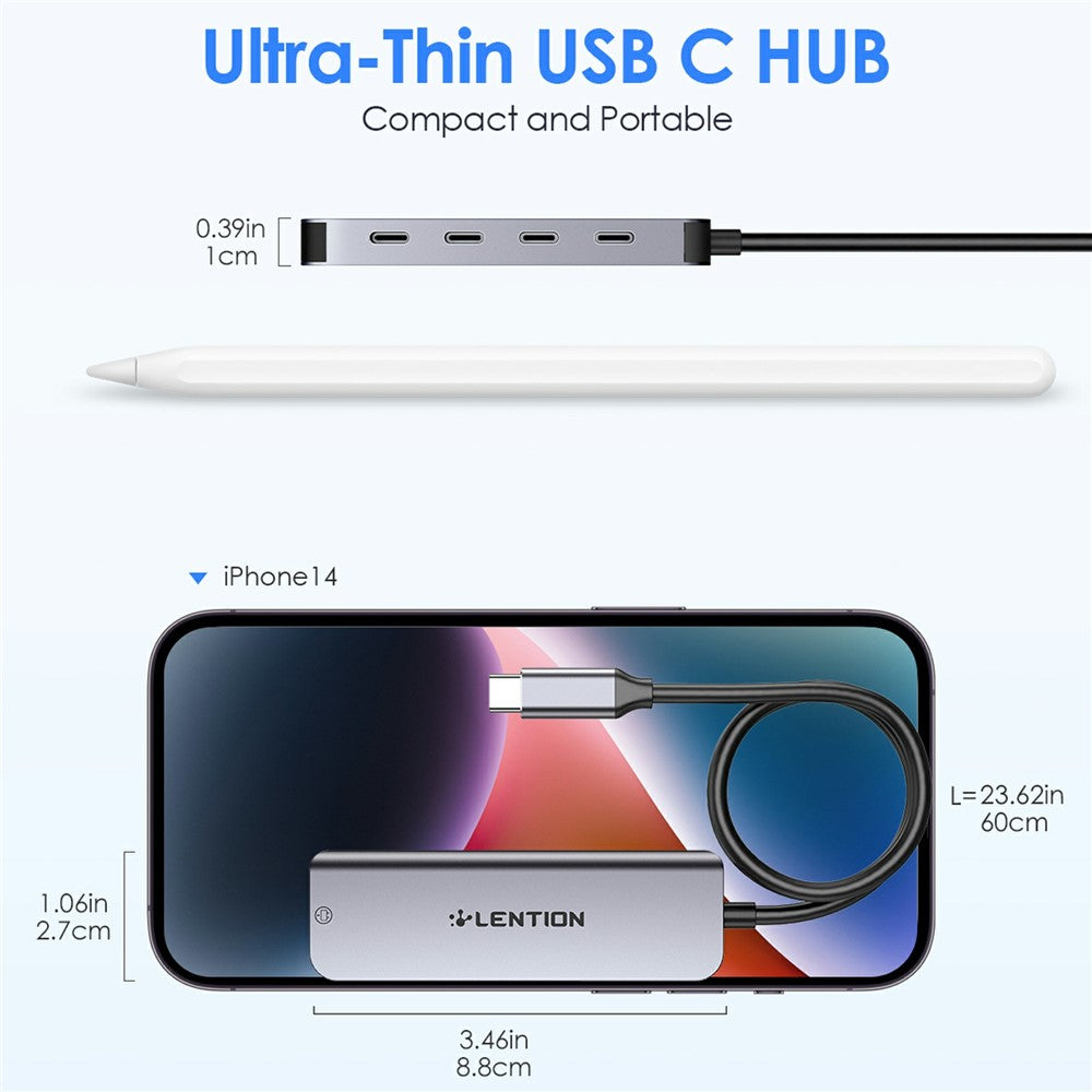 LENTION CE31-0.6M Cloud Ala Series 5-in-1 Mini USB-C Docking Station Type-C to 4 USB-C + 5V USB-C Hub Adapter
