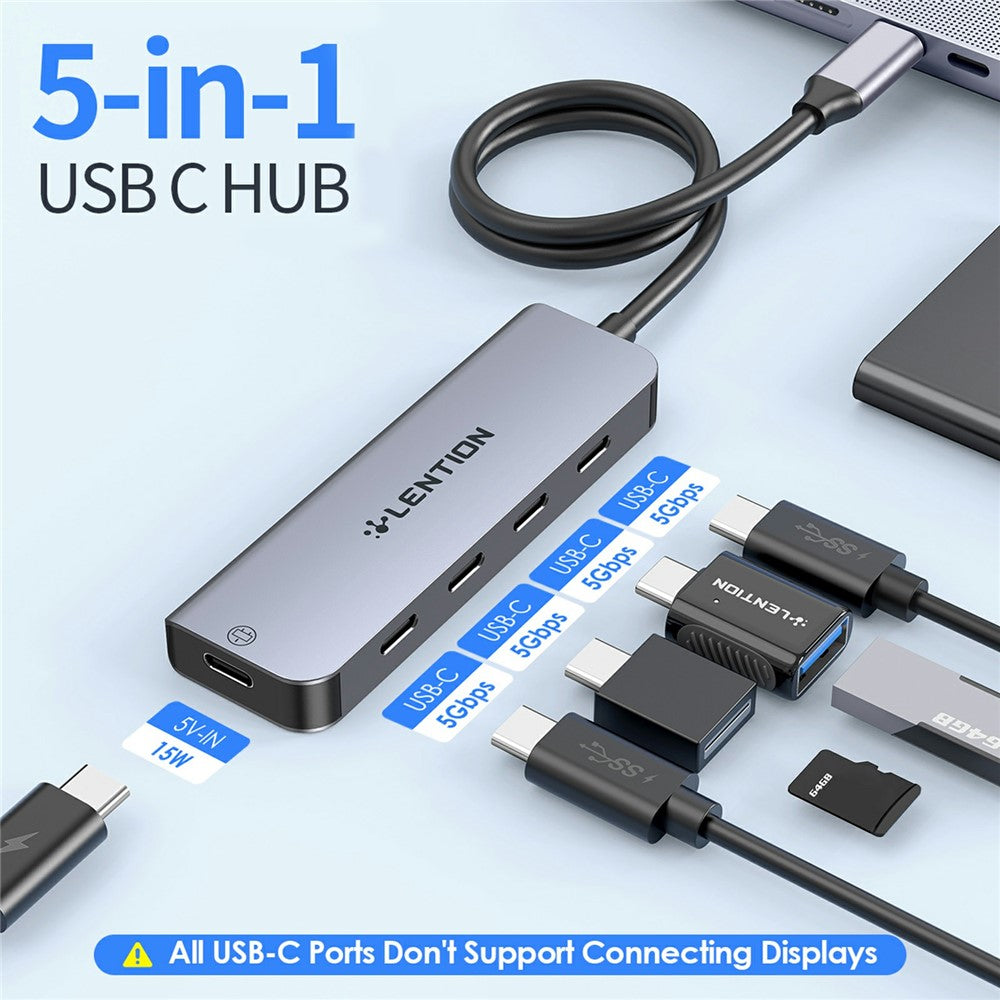 LENTION CE31-0.6M Cloud Ala Series 5-in-1 Mini USB-C Docking Station Type-C to 4 USB-C + 5V USB-C Hub Adapter