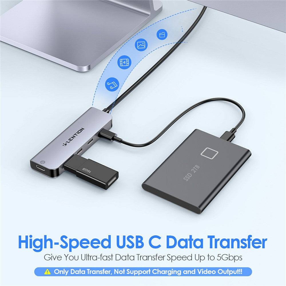 LENTION CE31-0.6M Cloud Ala Series 5-in-1 Mini USB-C Docking Station Type-C to 4 USB-C + 5V USB-C Hub Adapter