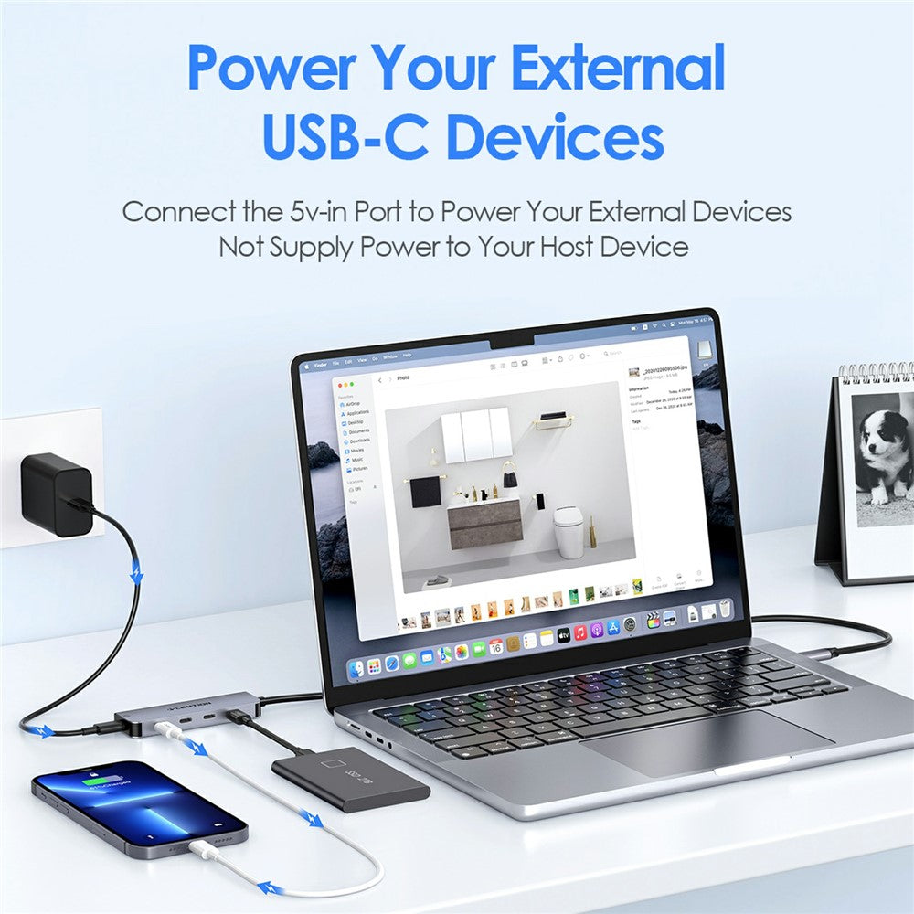 LENTION CE31-0.6M Cloud Ala Series 5-in-1 Mini USB-C Docking Station Type-C to 4 USB-C + 5V USB-C Hub Adapter