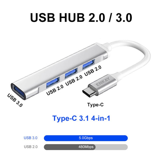 ENKAY HAT PRINCE ENK-AT114 Multi-Port Hub Adapter 4 in 1 USB3.0 Extender Type-C Docking Station with USB3.0 + 3 USB2.0