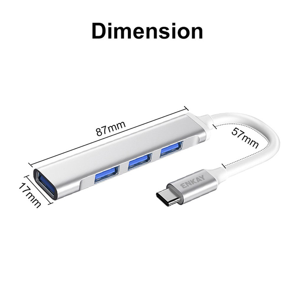 ENKAY HAT PRINCE ENK-AT114 Multi-Port Hub Adapter 4 in 1 USB3.0 Extender Type-C Docking Station with USB3.0 + 3 USB2.0